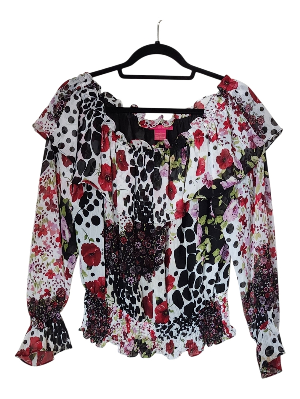 Sunny Leigh Floral Animal Print Blouse Large